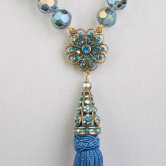 Heidi Daus "Dreams Do Come True" Simulated Pearl Drop Necklace with Tassel, Aqua - Picture 1 of 4